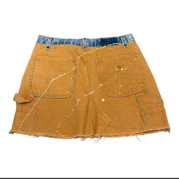 Free People xTricia Fix Carhartt Mid Rise Mini Skirt Brown Womens Size M